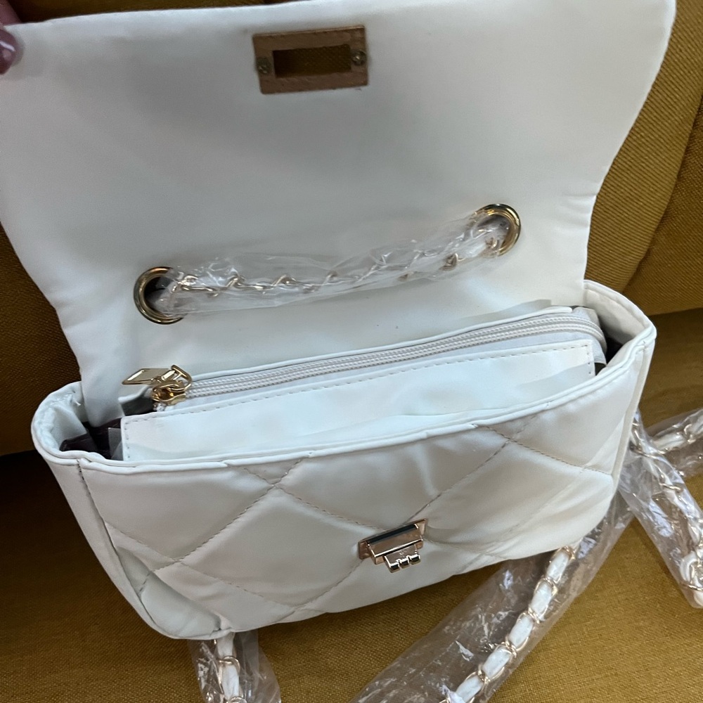 White Quilted Crossbody Bag with Gold Accents - Picture 2 of 3